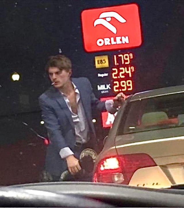 Max Verstappen getting petrol